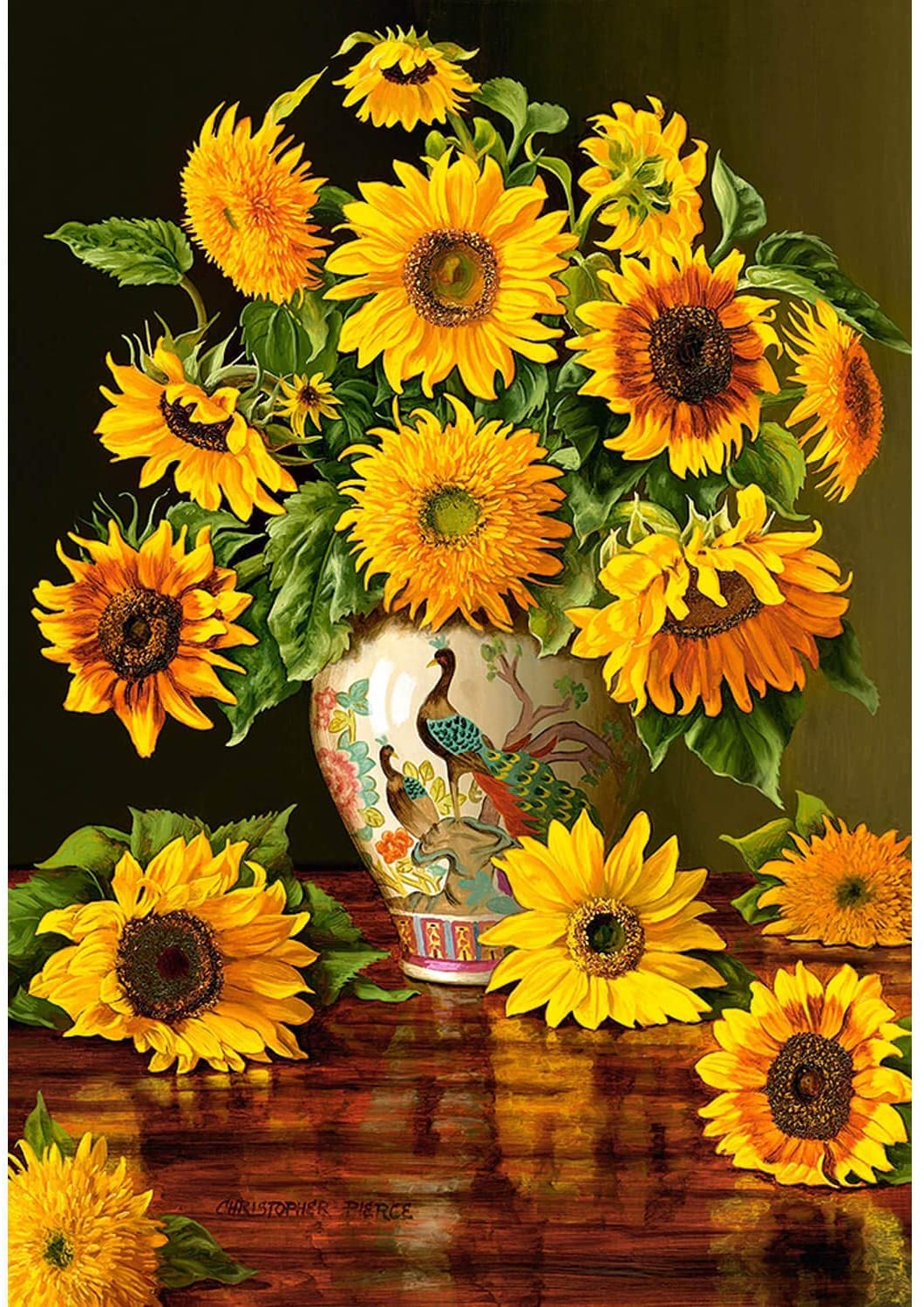 Sunflowers In Peacock Vase (1000 pieces)